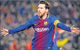  ??  ?? Lionel Messi celebrates scoring his team's third goal against Chelsea at the Camp Nou Stadium.