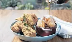  ?? Patina Restaurant Group ?? DESCANSO GARDENS will have a new dining spot, Maple, run by the Patina group. It opens Oct. 1. Pictured: fried chicken and beignets.