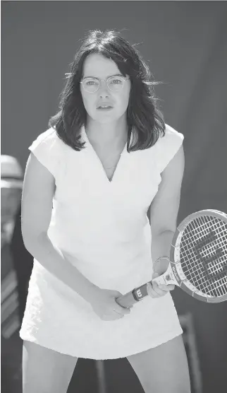  ?? FOX SEARCHLIGH­T PICTURES ?? “I have never played tennis, but I had an incredible tennis double,” Emma Stone says of her role portraying tennis great Billie Jean King. “And they can do a lot now (with special effects).”