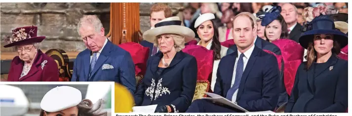  ??  ?? Downcast: The Queen, Prince Charles, the Duchess of Cornwall, and the Duke and Duchess of Cambridge