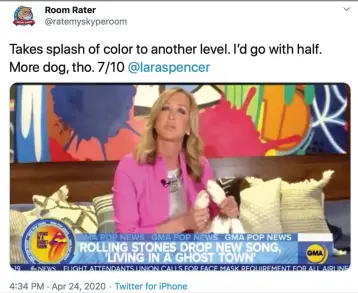  ??  ?? ABC Good Morning America’s Lara Spencer appeared before a piece of very colorful art in this screenshot from the Room Rater Twitter account.