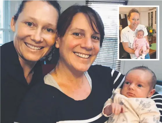  ??  ?? Australian tennis player Sam Stosur, left and inset, and partner Liz with their new baby daughter Genevieve.