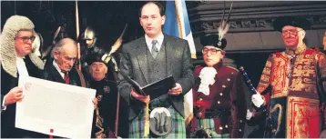  ??  ?? First step back Michael Forsyth at the ceremony which saw the Stone of Destiny return to Scotland in 1996