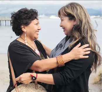  ?? DARRYL DYCK/CANADIAN PRESS ?? Tsleil-Waututh Nation Coun. Charlene Aleck, left, and Amanda Nahanee of the Squamish and Nisga’a nations, celebrate the Federal Court of Appeal ruling on the Trans Mountain project.