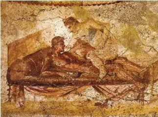  ?? ?? Lupanari
Dipinto murale con una scena erotica a Pompei. I lupanari (dal latino lupa, ovvero prostituta), nel corso di tutta l’epoca romana erano i luoghi deputati al piacere sessuale mercenario, in pratica delle vere e proprie ‘case di tolleranza’.