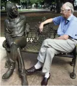  ??  ?? Come together: Beatles producer George Martin on the Lennon bench