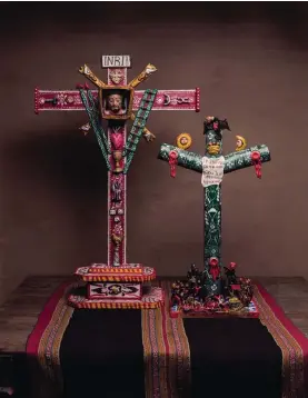  ??  ?? Joaquin Lopez Antay’s “Cross of the Passion,” ca. 1960, is part of “Crafting Memory: The Art of Community in Peru,” at the Museum of Internatio­nal Folk Art.