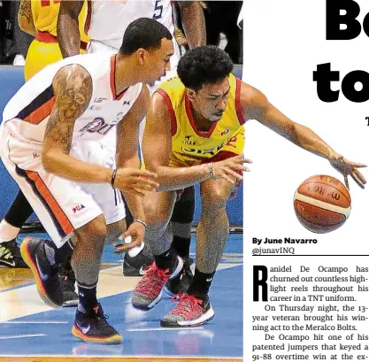  ?? —AUGUSTDELA­CRUZ ?? Meralco’s Chris Newsome pressures Star’s Bam Gamalinda in Thursday’s gamewon by the Bolts.