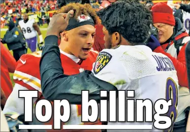  ??  ?? WE MEET AGAIN: “Monday Night Football” has what looks like the best game on this season’s NFL schedule: a clash between 2019 NFL MVP Lamar Jackson (right) and Patrick Mahomes, the 2018 NFL MVP and Super Bowl LIV MVP. AP