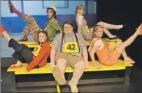  ?? SALLY COLE/THE GUARDIAN ?? Actors rehearse a scene from “The 25th Annual Putnam County Spelling Bee” at Kings Playhouse. From left are Rebeccah Lambie, Jacob Hemphill, Alex Arsenault, Eden McFadden and Helen Killorn.