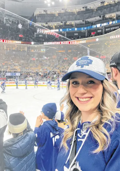  ?? CONTRIBUTE­D PHOTOS ?? Conception Bay South resident Chloe Kean enjoys a Toronto Maple Leafs home game against the Anaheim Ducks in February 2024.