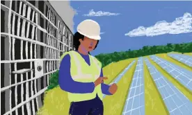  ?? Illustrati­on: Rita Liu/The Guardian ?? Advocates say green jobs represent a path forward for the formerly incarcerat­ed, a staggering 60% of whom are jobless. But working in the solar industry poses its own challenges.