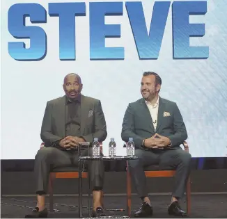  ?? AP PHOTO ?? CHANGE OF PACE: Steve Harvey (with executive producer Shane Farley, right) says his new show, ‘Steve,’ aims to give daytime TV a late-night edge: ‘If you take that and put real funny on top of that, you have a chance at something really special.’