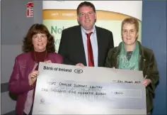  ??  ?? County chairman James Kehoe presenting a cheque for €1,500 to Liz Fitzgerald and Linda Tobin-Kavanagh of the Hope Centre.