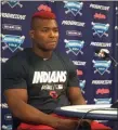  ?? JEFF SCHUDEL — THE NEWS-HERALD ?? Yasiel Puig addresses reporters before the Indians faced the Astros on Aug. 1 at Progressiv­e Field.