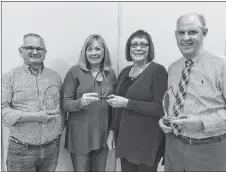  ?? SUBMITTED ?? Shown are Pictou County Fuel Fund award recipients Murray Hill, accepting the Tim Hortons Community Award on behalf of the Pictou Town Churches; New Glasgow Mayor Nancy Dicks accepting the Award of Merit on behalf of the town; new PCFF chairperso­n...