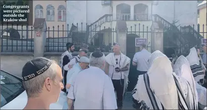  ??  ?? Congregran­ts were pictured outside the Kraków shul