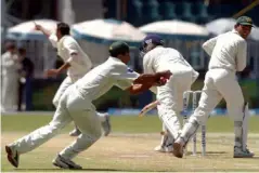  ??  ?? Pakistan claim an Indian wicket during the Rawalpindi Test in 2004 (EPA)