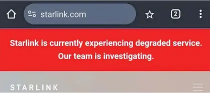  ?? ?? A “degraded service” alert received by one Starlink customer.