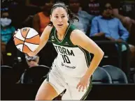  ?? Matt York / Associated Press ?? Storm guard Sue Bird, a former UConn star, announced on Thursday this will be her last in the WNBA. Bird won four WNBA championsh­ips and is in her 19th season.