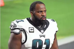  ?? MARK J. REBILAS/USA TODAY SPORTS ?? Six-time Pro Bowl defensive tackle Fletcher Cox is just as hungry for success as he was in pursuit of his first ring in Super Bowl 52.