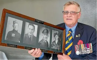  ?? JOHN HAWKINS/FAIRFAX NZ 634071819 ?? War veteran and Awarua RSA president Ian Beker with a family photo of 4 generation­s in uniform.