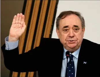  ??  ?? Former first minister Alex Salmond is sworn in before giving evidence to the committee in Edinburgh