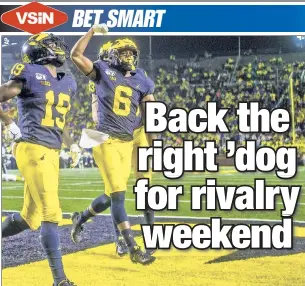  ??  ?? WOLVERINES AT THE DOOR: Mike Sainristil, Cornelius Johnson and Michigan will have their hands full against favored Ohio State on Saturday.