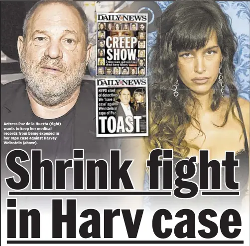  ??  ?? Actress Paz de la Huerta (right) wants to keep her medical records from being exposed in her rape case against Harvey Weinstein (above).