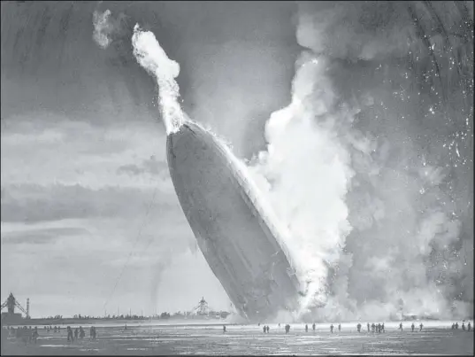  ?? Murray Becker The Associated Press file ?? The German dirigible Hindenburg crashes to earth in flames after exploding at the U.S. Naval Station in Lakehurst, N.J. on May 6, 1937. Werner Gustav Doehner, the last survivor of the disaster, died Nov. 8 at age 90 in Laconia, N.H.