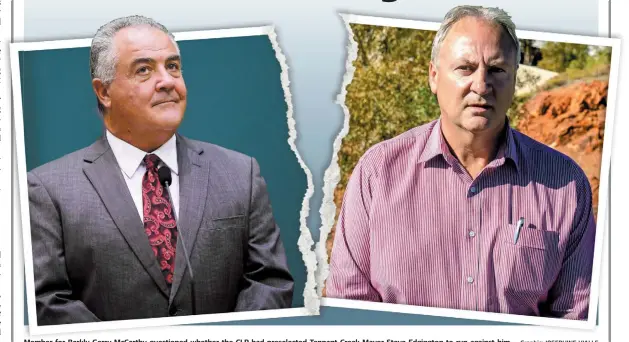  ?? Graphic: JOSEPHINE VIALLE ?? Member for Barkly Gerry McCarthy questioned whether the CLP had preselecte­d Tennant Creek Mayor Steve Edgington to run against him