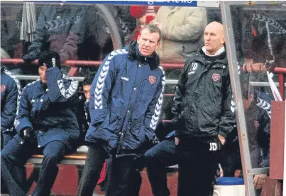  ??  ?? Jim Duffy and Graham Rix during their time in charge at Tynecastle.