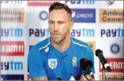  ??  ?? South African cricket team captain Faf Du Plessis