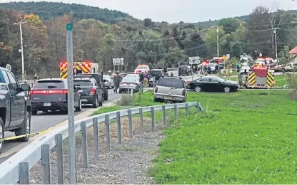  ?? Picture: AP. ?? Emergency vehicles at the scene in upstate New York after a limousine crashed into another vehicle.