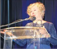  ?? CAPE BRETON POST PHOTO ?? Bernadette MacNeil, the Port of Sydney director of cruise and marketing, cries as she addresses the crowd after being named CBRM ambassador of the year Tuesday night during the Sydney and Area Chamber of Commerce Excellence in Business Awards gala...