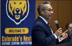  ?? ALEX MCINTYRE — GREELEY TRIBUNE FILE ?? Tobias Guzman, vice president for diversity, equity and inclusion at UNC, speaks during an event discussing the University of Northern Colorado’s progress toward a designatio­n as a Hispanic Serving Institutio­n in 2022.