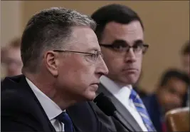  ?? J. SCOTT APPLEWHITE — AP PHOTO ?? Ambassador Kurt Volker, left, former special envoy to Ukraine, and Tim Morrison, a former official at the National Security Council, testify before the House Intelligen­ce Committee on Tuesday.