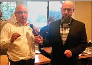  ?? Contribute­d photo ?? CEO of Powder Ridge Mountain Park & Resort Sean Hayes, left, welcomed over 225 guests to the Middlesex Chambers January Business After Work Wednesday. Co-owner of Eli Cannons Tap Room Phil Ouellette, right, emceed a Restaurant Showdown, the kickoff to...