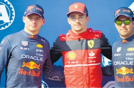  ?? Photo / Don Kennedy ?? The top three drivers in 2022, from left; Max Verstappen world champion, Charles Leclerc second, Sergio Perez third.