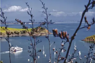  ??  ?? Halfmoon Bay on Stewart Island (top); the ferry sailing between Auckland and Waiheke Island