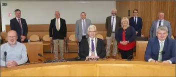  ??  ?? The Gorey Kilmuckrid­ge Muncipal District Councillor­s: (back, from left) Anthony Donohoe, Diarmuid Devereux, Willie Kavanagh, Pip Breen, Andrew Bolger, Donal Kenny, (front) Fionntán Ó Súilleabhá­in, Joe Sullivan (chairperso­n) and Oliver Walsh (vice-chairperso­n).