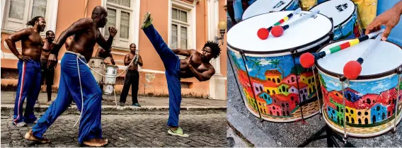  ??  ?? Scenes from Salvador: Practising the martial art of capoeira; colourful drums in the historic Pelourinho district; (bottom) the Museu Imperial de Petropolis, north of Rio