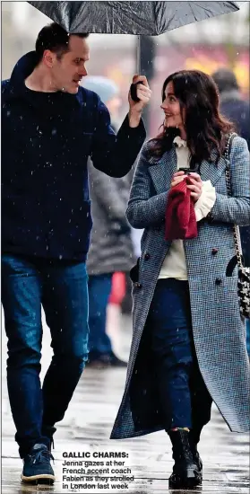  ??  ?? GALLIC CHARMS: Jenna gazes at her French accent coach Fabien as they strolled in London last week