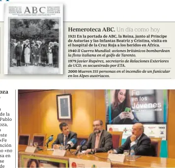  ?? ABC ?? De izq. a dcha.: José Luis Pérez, Alfonso Bullón de Mendoza y Rafael Ortega, durante la presentaci­ón del XX Congreso Católicos y Vida Pública