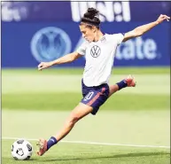  ?? Elsa / Getty Images ?? Carli Lloyd of the United States warms up before the Send Off series match against Mexico at Pratt & Whitney Stadium at Rentschler Field in July in East Hartford.