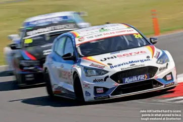  ??  ?? Jake Hill battled hard to score points in what proved to be a tough weekend at Snetterton