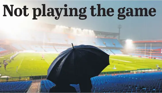  ?? Picture: Gallo Images ?? TOO MUCH OF A GOOD THING. Rain came down in sheets during the Currie Cup match between Blue Bulls and Western Province at Loftus Versfeld on Saturday in Pretoria. The game was restricted to 40 minutes and Province won.