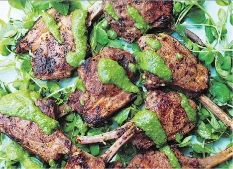  ??  ?? Spicy Mint Lamb Chops, from At My Table: A Celebratio­n of Home Cooking by Nigella Lawson.