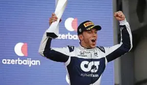  ??  ?? Le Français Pierre Gasly a fini troisième en Azerbaïdja­n, début juin. M. Shemetov / AP / Sipa