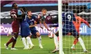  ?? Photograph: Andy Hooper/NMC Pool ?? Tomas Soucek (centre) heads West Ham level.